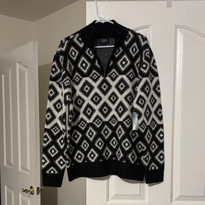 Elegant Black and White V-Neck Sweater